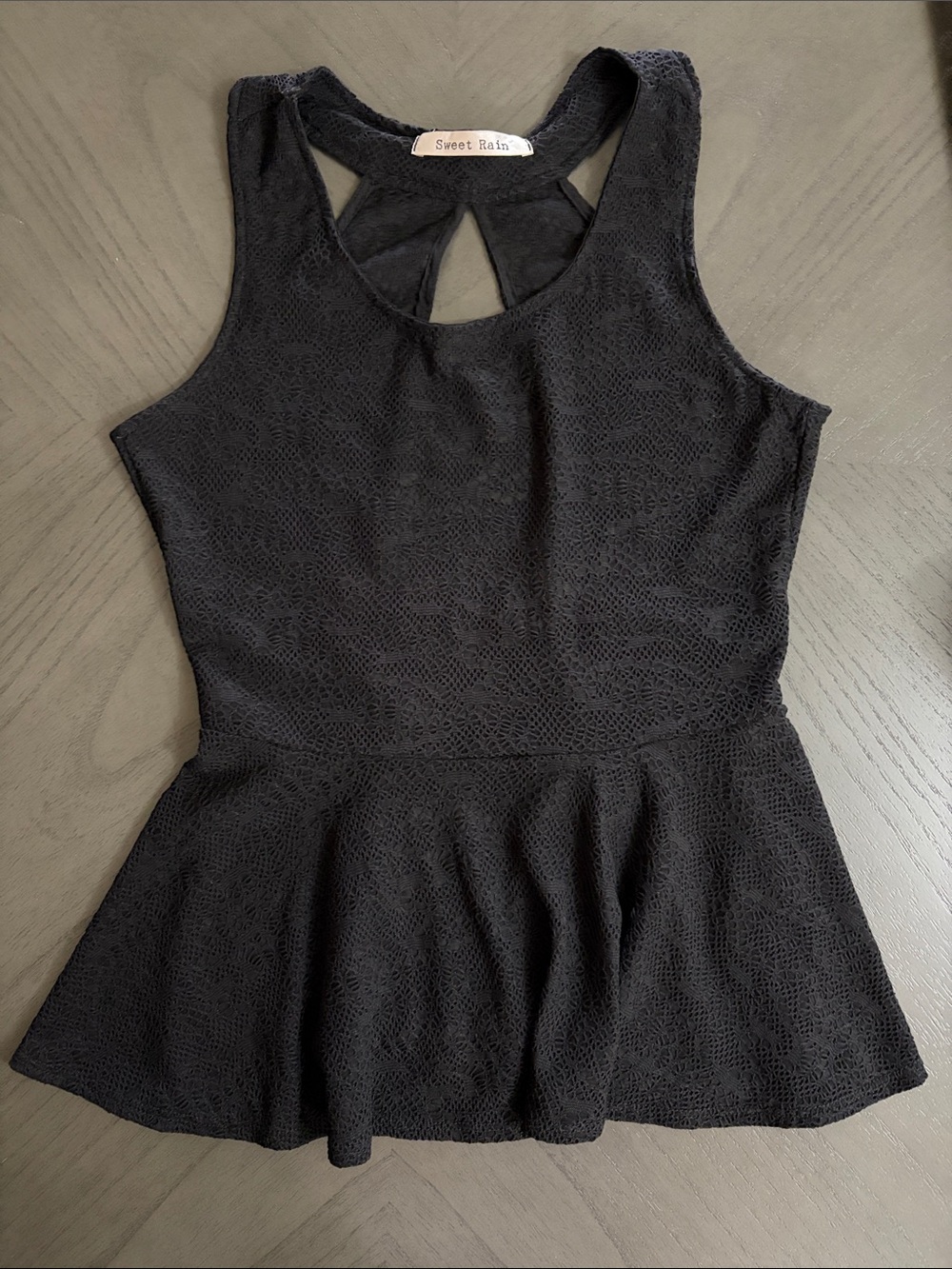 Sweet Rain Black Lace Peplum Backless Tank